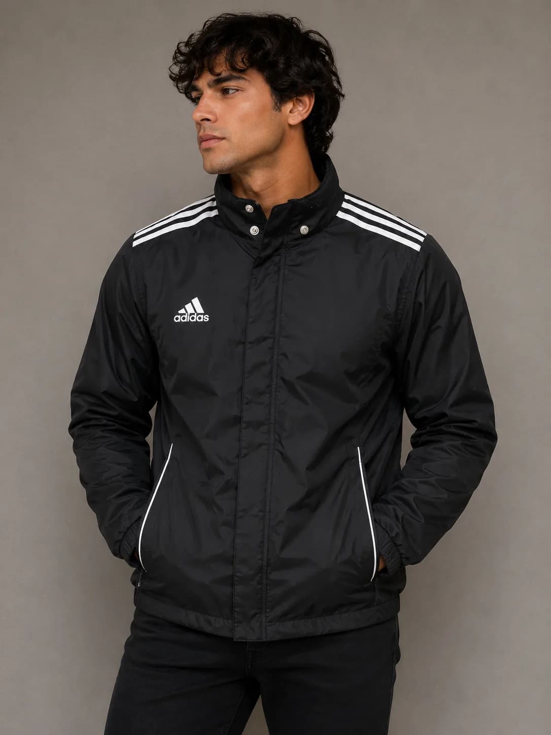 Adidas Black Windbreaker Jacket front view