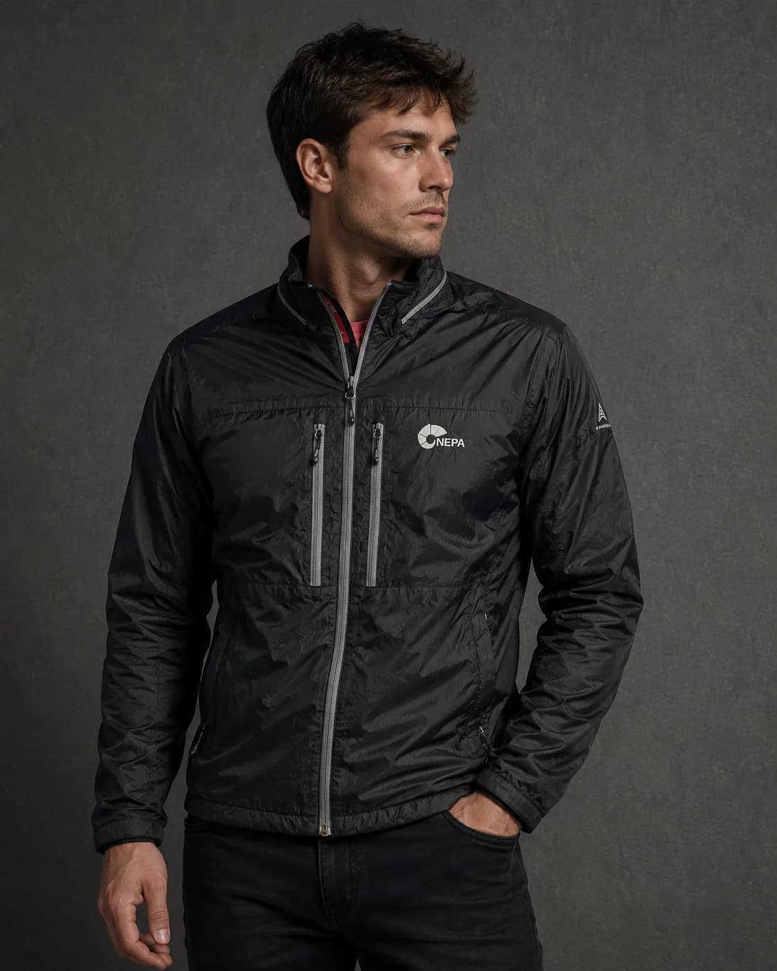 Nepa Black Windbreaker Jacket front view