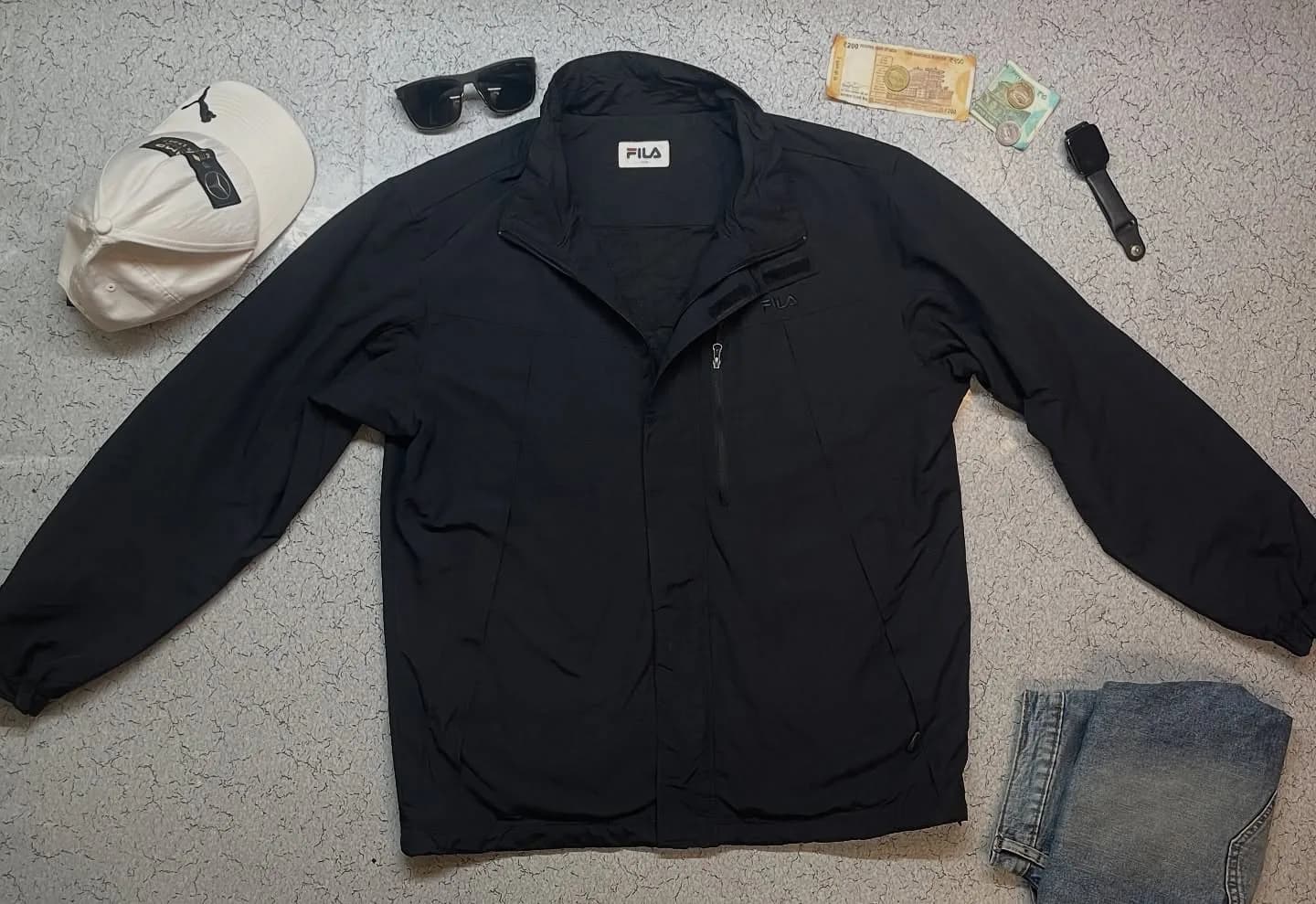 FILA Black Windbreaker Jacket front view