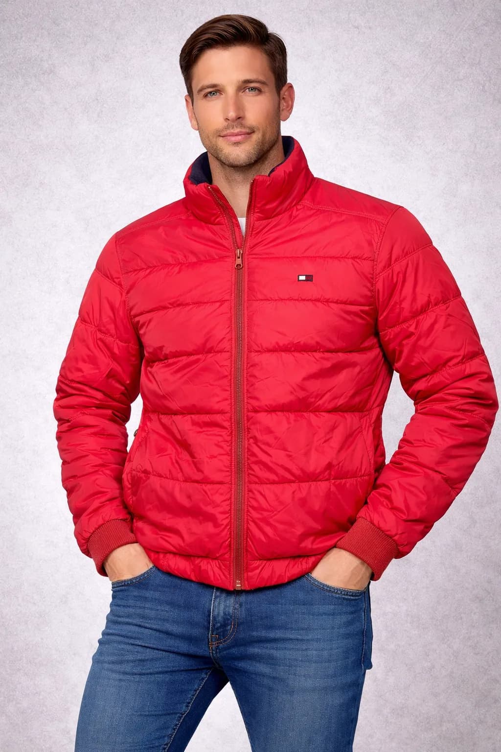 Tommy Hilfiger Red Puffer Jacket front view