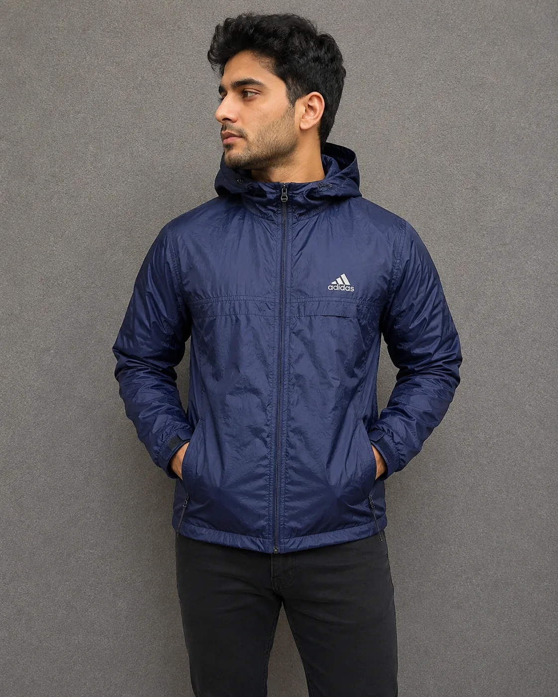 Adidas Navy Windbreaker Jacket front view