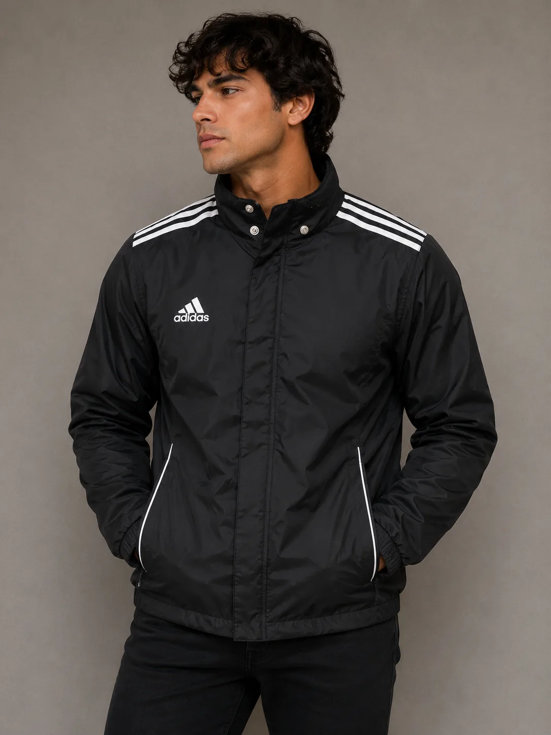 Adidas Black Windbreaker Jacket front view