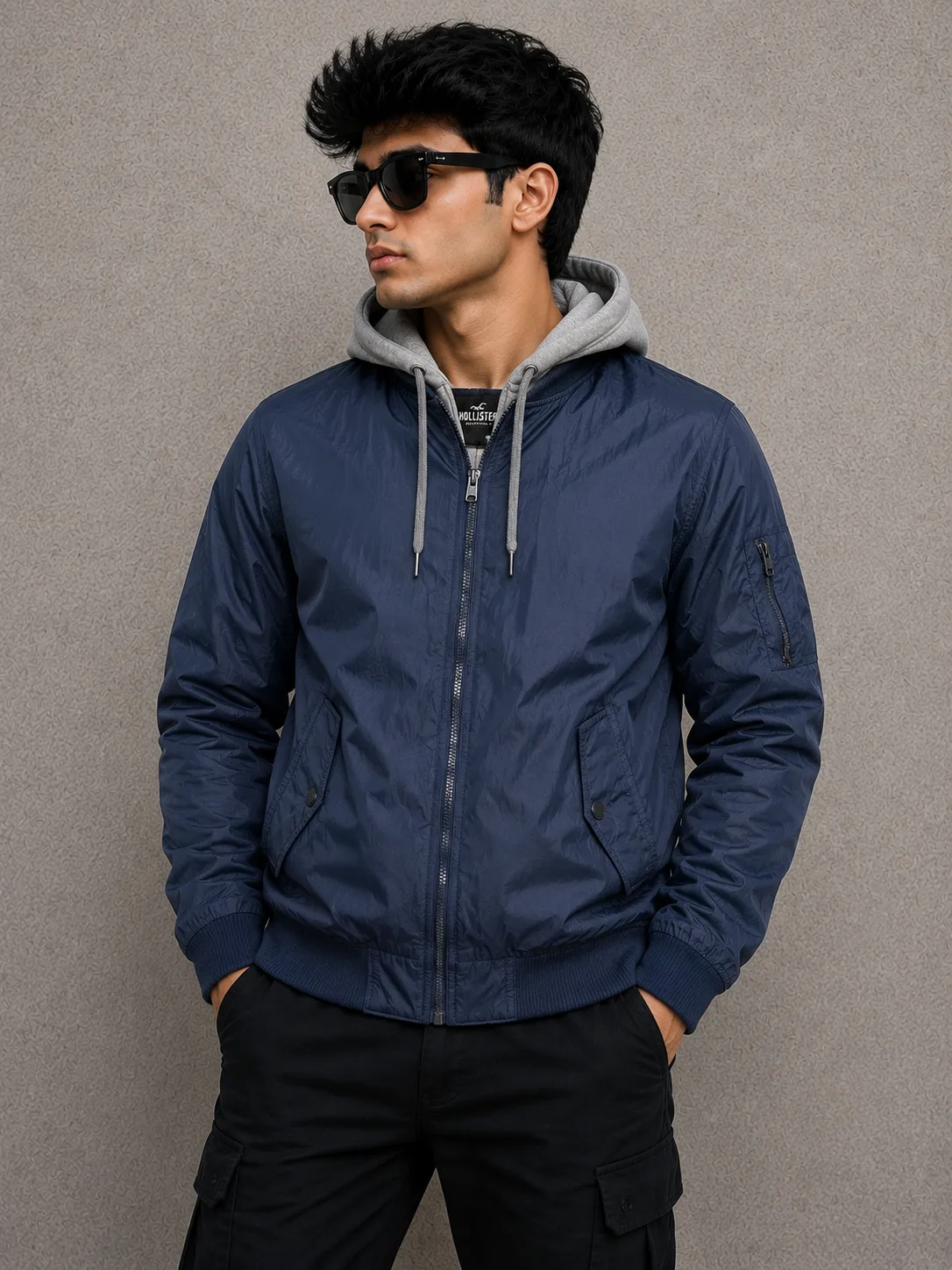 Navy Windbreaker Jacket front view