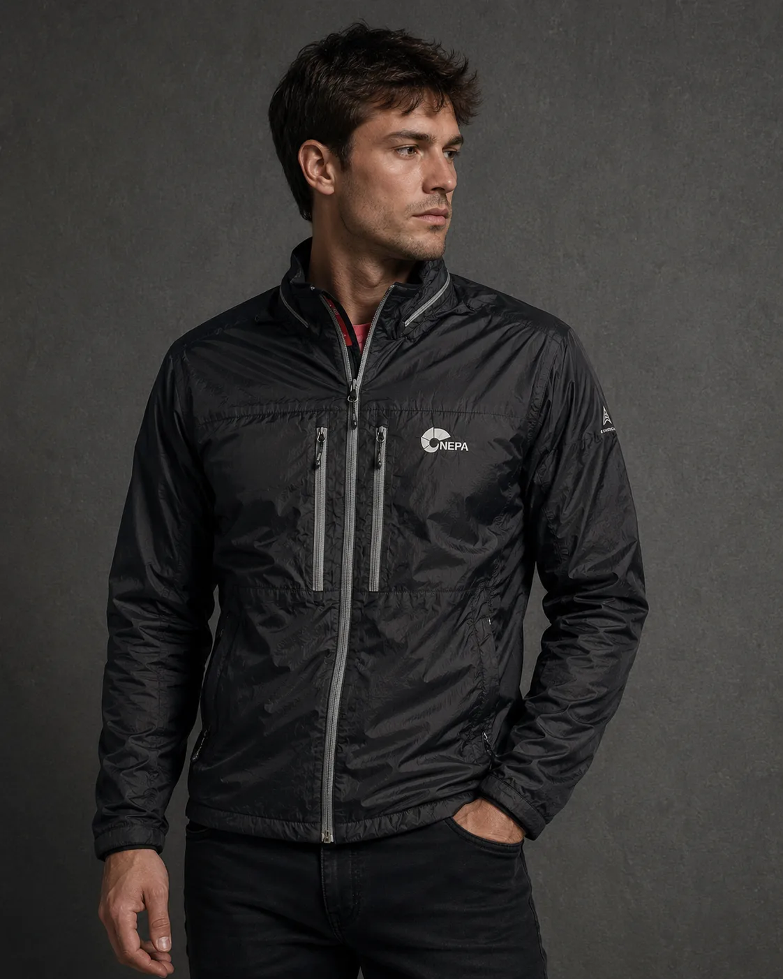 Nepa Black Windbreaker Jacket front view