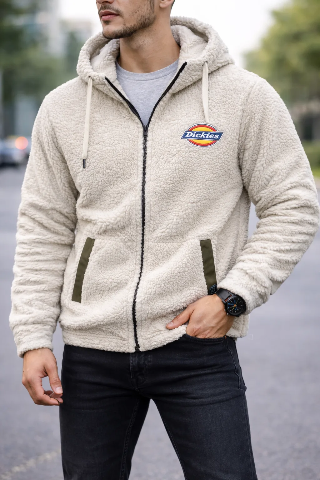 Dickies White Fleece Jacket front view