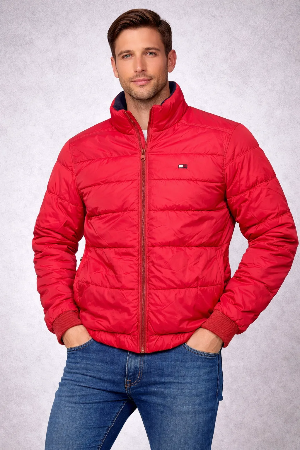 Tommy Hilfiger Red Puffer Jacket front view