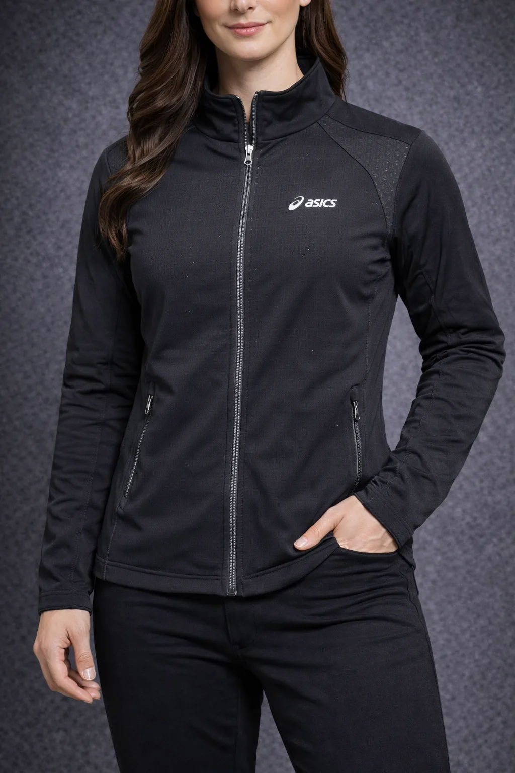 Asics Black Track Jacket front view