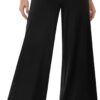 ZOOSIXX Wide Leg Palazzo Pants for Women - High Waist Casual Beach Lounge Pants Loose Dress Pants Stretchy Trousers