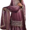 Azharexport Women's Chinon Silk Sequence With Rivet Moti Work Straight Kurta With Sharara and Dupatta Set