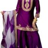 Azharexport Women's Chinon Silk Sequence Embroidery Work Straight Kurti With Sharara Suit and Dupatta Set