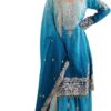 Azharexport Women's Chinon Silk Sequence With Rivet Moti Work Straight Kurta With Sharara and Dupatta Set