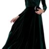 MedeShe Women's Christmas Long Sleeve V Neck Velvet Maxi Dress