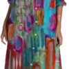 Womens Geometric Floral Front Button Down Maxi Dresses Spring Summer Casual High Lapel Neck Long Sleeve Shirt Dress