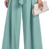 Lepunuo Wide Leg Pants for Women High Waisted Palazzo Pants Work Casual Flowy Tie Knot Trousers with Pockets