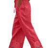 Linen Pants Women Wide Leg Cropped Lounge Trousers Drawstring Elastic Waist Summer Boho Palazzo Flowy Pant Outfits