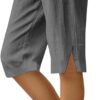 Pedal Pushers for Women Lightweight Linen Capri Pants Casual Elastic Waist Bermuda Shorts Summer Beach Pant