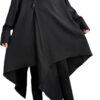ellazhu Women's Oversized Solid Color Long Sleeve Back Slit Flowy Irregular Hem Shirt GZ150
