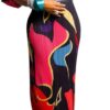 Women Colorful African Dress Floral Puff Long Sleeve Wedding Guest Party Pleated Maxi Dress