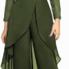 2 Piece Mother of The Bride Pant Suits for Women Lace Applique Chiffon Formal Outfits Long Sleeve Cocktail Party Dresses