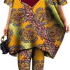 African Print 2 Pieces Outfit Women Ankara Top and Pants Set Shirt Dress