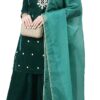 Janasya Indian Women's Green Velvet Floral Print Kurta Kurti Top Tunic Straight Festive wear Kurta Set for Women
