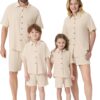 PATPAT Family Matching Linen Outfits, Breathable Short Sleeve Summer Linen Outfits for Men, Women, and Kids