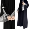 Luxury Black Abaya Dress with Intricate Lace Cuffs Full-Coverage Modest Wear for Muslim Women Elegant Prayer Dress