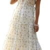 CHIGUO Women's V-Neck Floral Dress Boho Long Beach Party Dress High Waist Dresses
