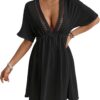 Eddoyee Wome's Swimsuit Coverup V Neck Hollow Out Beach Bathing Suit Flowy Swim Coverup Mini Dress