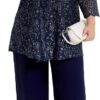Women's Plus Size Lace Mother of The Bride Pant Suits 3Pcs Wedding Formal Outfit Set Evening Party Gown