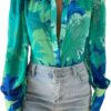 Zeagoo Womens Shirts Button Down Printed Lantern Long Sleeve Blouse Fashion Casual Tops 2025