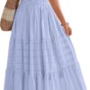 BTFBM Womens Summer 2025 Casual Midi Maxi Dresses Lightweight Short Sleeve V Neck Elastic Waist Boho Beach Dress Pockets