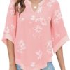 Micoson Womens 3/4 Sleeve Chiffon Blouses V Neck Double Layers Mesh Shirts Dressy Flowy Tunic Tops