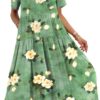 YESNO Women Casual Loose Bohemian Floral Dress with Pockets Short Sleeve Long Maxi Summer Beach Swing Dress EJF