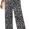 ECOWISH Palazzo Pants for Women Casual 2025 Summer Loose Baggy Wide Leg Flowy High Waisted Polka Dot Trouser with Belt Pocket