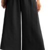 IWOLLENCE Women Flowy Loose Wide Leg Pant Summer Beach Casual Trousers high Waist Adjustable Knot Business Work Casual Pants