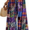 YESNO Women Summer Boho Palazzo Pants 2024 High Waist Wide Leg Floral Casual Cotton Lounge Trousers with Pockets PP0