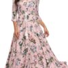 Summer Floral Print Maxi Dress Women Button Up Split Long Flowy Bohemian Beach Party Dresses
